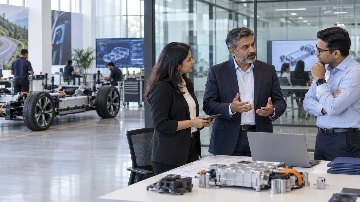 Automotive leadership hiring discussion in an engineering and EV development centre